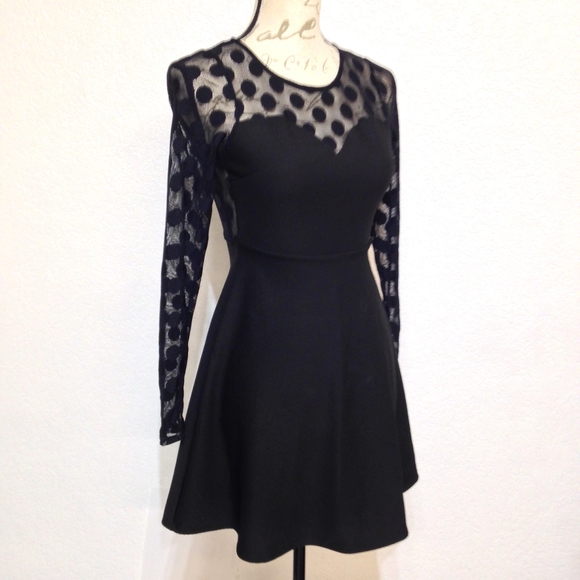 LuLu's In Hot Dot-ter Long Sleeve Black Dress XS - Picture 11 of 12